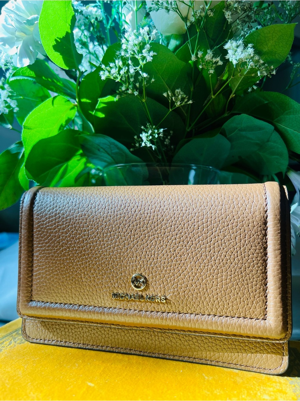Michael Kors Tan Pebbled Leather Wallet with Gold Logo